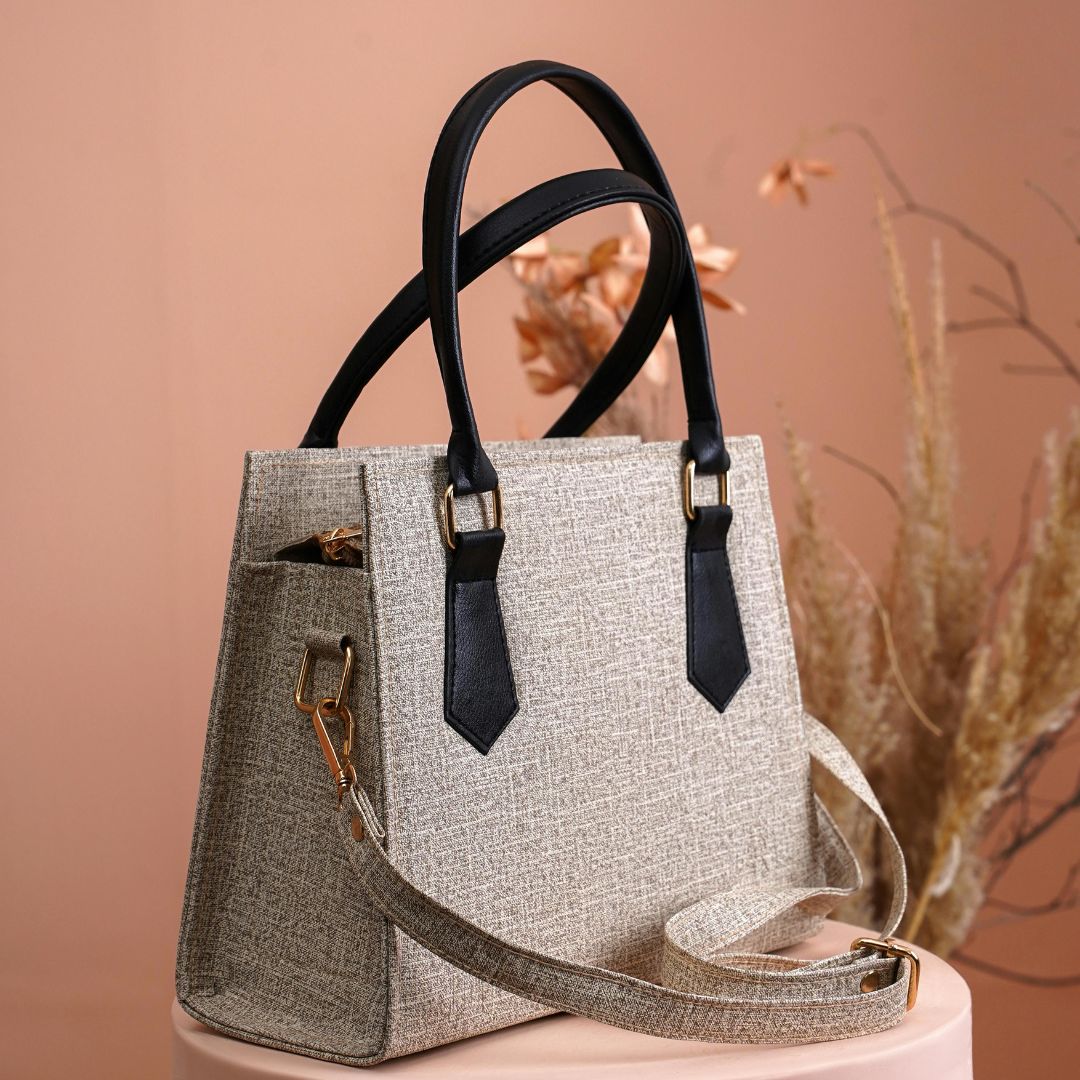 Textured Handbag With Black Top Handles Bag