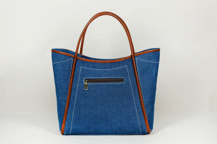 Deep Denim Tube Tote Bag(With Vanity Pouch)