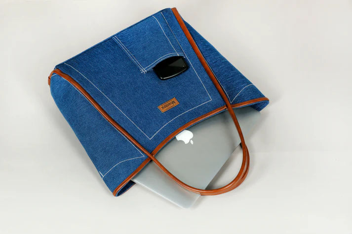 Deep Denim Tube Tote Bag(With Vanity Pouch)
