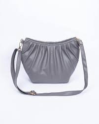 Grey Faux Leather Drape Shoulder Sling Bag