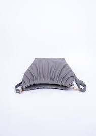 Grey Faux Leather Drape Shoulder Sling Bag