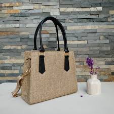 Textured Handbag With Black Top Handles Bag